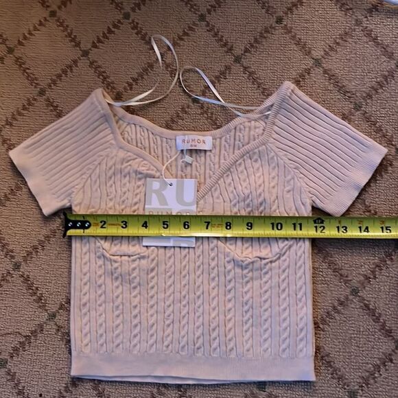 Rumor cream cable cropped sweater T w shirt sleeves NWT S/M - Picture 4 of 6